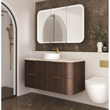 Otti Hanava Curve Fluted Wall Hung Vanity 1200mm Sable Walnut / English Edge 50mm Sand Dune Top HA1200SWST-SD