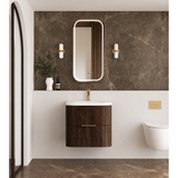 Otti Hanava Curve Fluted Wall Hung Vanity 600mm Sable Walnut / Chloe Silk Top HA600SWMT-CS