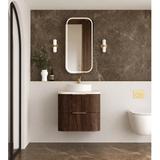 Otti Hanava Curve Fluted Wall Hung Vanity 600mm Sable Walnut / English Edge 50mm Sand Dune Top HA600SWST-SD