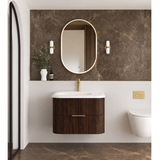 Otti Hanava Curve Fluted Wall Hung Vanity 750mm Sable Walnut / Chloe Silk Top HA750SWMT-CS