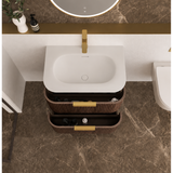 Otti Hanava Curve Fluted Wall Hung Vanity 750mm Sable Walnut / Chloe Silk Top HA750SWMT-CS