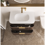 Otti Hanava Curve Fluted Wall Hung Vanity 900mm Sable Walnut / Chloe Silk Top HA900SWMT-CS