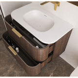Otti Hanava Curve Fluted Wall Hung Vanity 900mm Sable Walnut / Chloe Silk Top HA900SWMT-CS