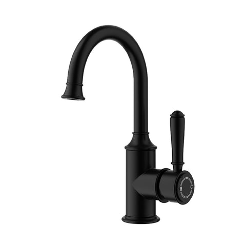 Ikon Clasico Gooseneck Basin Mixer Matte Black HYB868-201MB