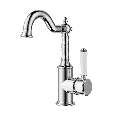 Ikon Clasico Basin Mixer with Ceramic White Handle Chrome HYB868-202A