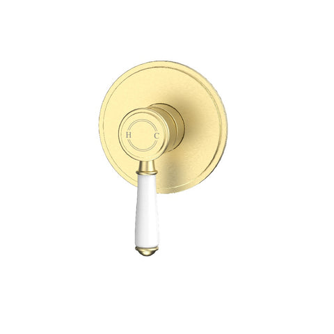 Ikon Clasico Wall Mixer Trim & Body with Ceramic White Handle Brushed Gold HYB868-301ATK-BG+HYB868-301BD