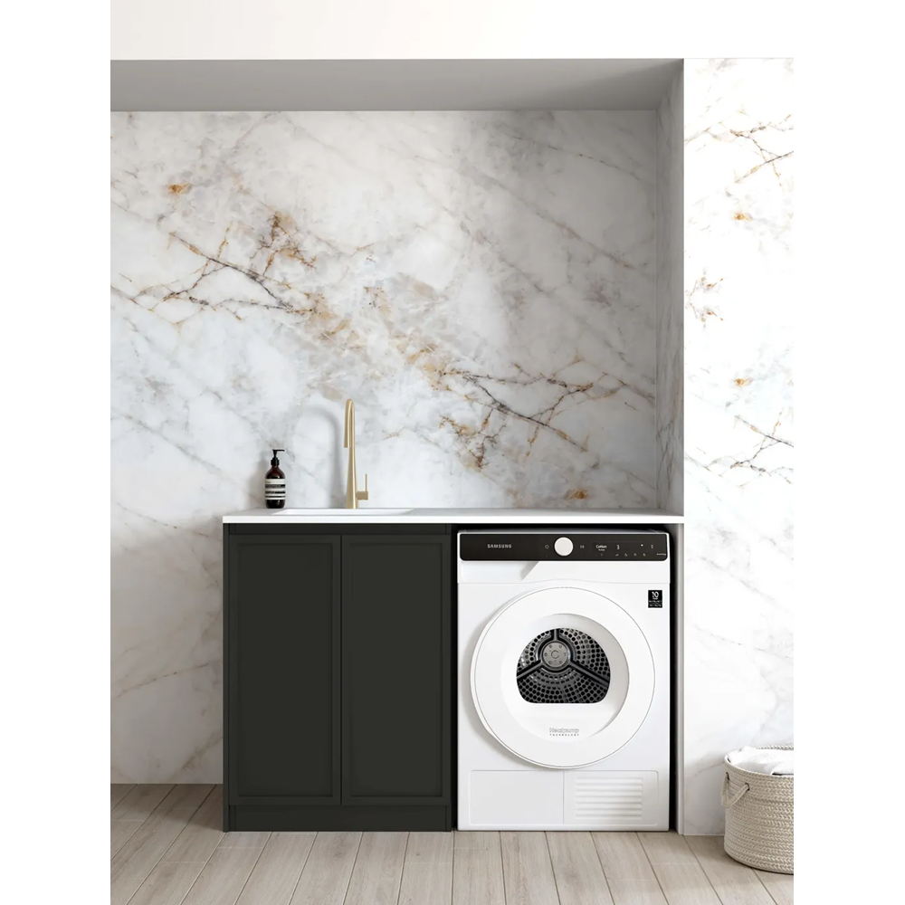 Otti Hampshire Laundry Cabinet 1300mm Black / Cloudy Carrara Top LA-1300-BOHB-CA