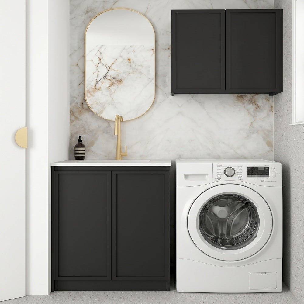 Otti Hampshire Mini Laundry Kit 650mm Black / Cloudy Carrara Top LA-650A-BOHB-CA