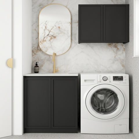 Otti Hampshire Mini Laundry Kit 650mm Black / Cloudy Carrara Top LA-650A-BOHB-CA