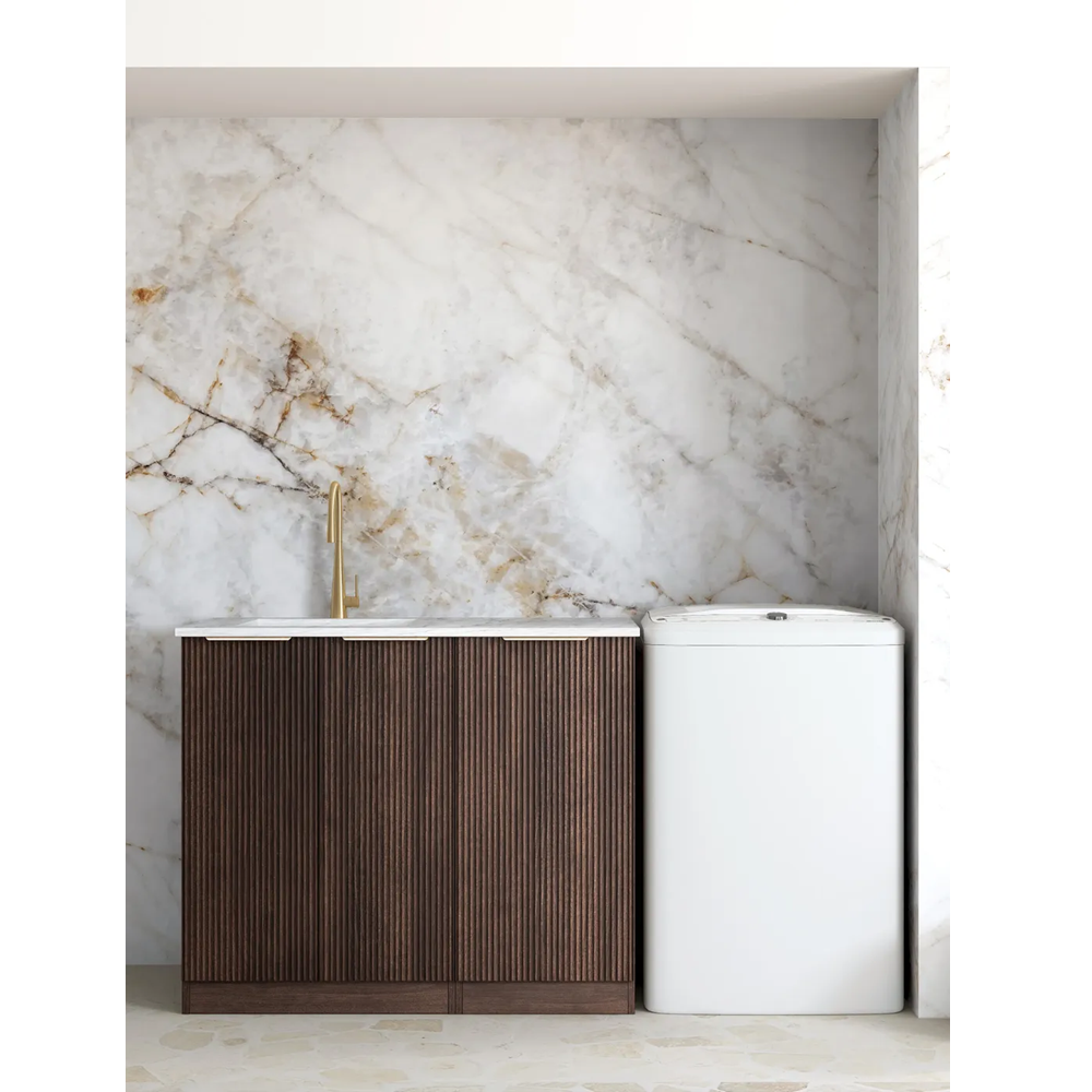 Otti Havana Fluted Laundry Cabinet 1060mm Sable Walnut / Matte White Top LA-1060-HASW-MW