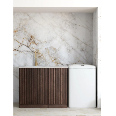 Otti Havana Fluted Laundry Cabinet 1060mm Sable Walnut / Pure White Top LA-1060-HASW-PW