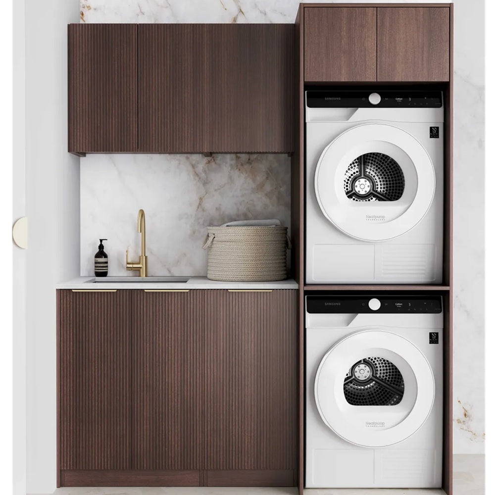 Otti Havana Fluted Laundry Kit 1715C Sable Walnut / Natural Carrara Marble Top LA-1715C-HASW-NCA