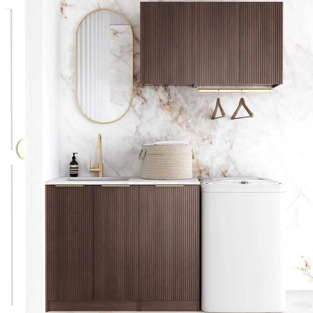 Otti Havana Fluted Laundry Kit 1715A Sable Walnut / Natural Carrara Marble Top LA-1715A-HASW-NCA