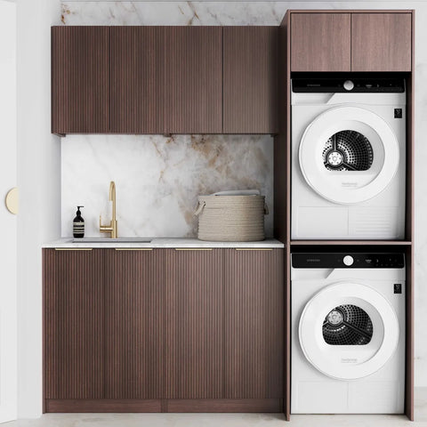 Otti Havana Fluted Laundry Kit 1960C Sable Walnut / Natural Carrara Marble Top LA-1960C-HASW-NCA
