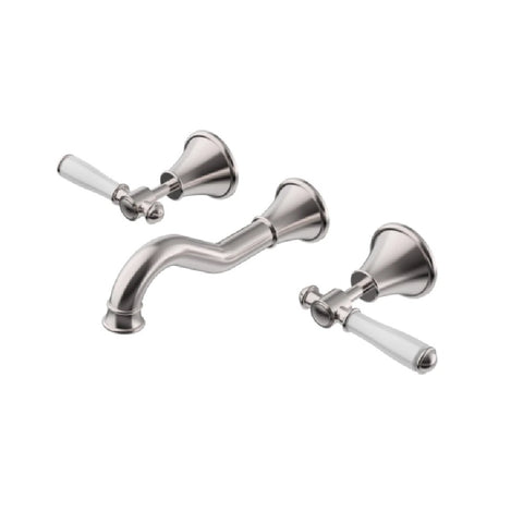 Ikon Clasico Bath Set with Ceramic White Handle Brushed Nickel PCK90NZ01A-BN