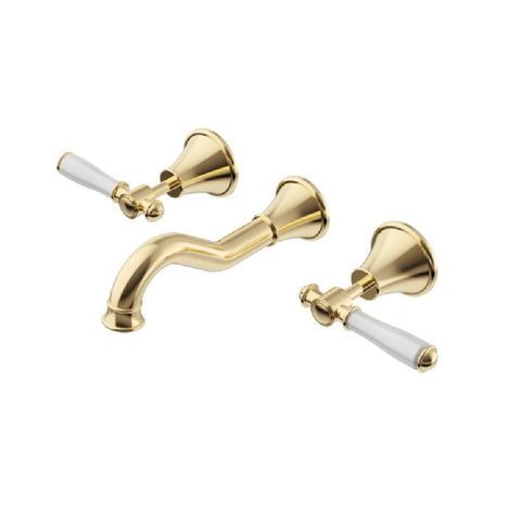 Ikon Clasico Bath Set with Ceramic White Handle Brushed Gold PCK90NZ01A-BG