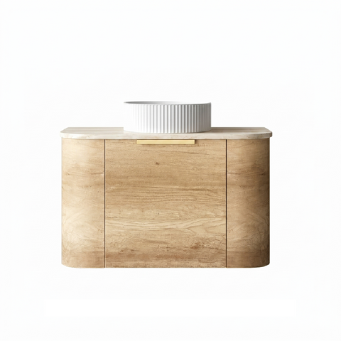 Otti Bondi Curve Wall Hung Vanity 750mm Natural Oak / Sand Dune Top BO750NST-SD
