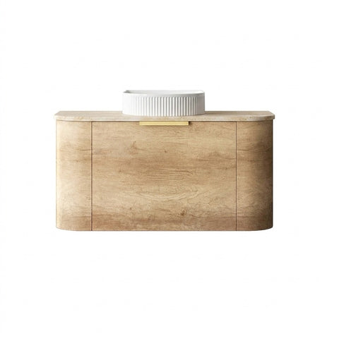 Otti Bondi Curve Wall Hung Vanity 900mm Natural Oak / Sand Dune Top BO900NST-SD