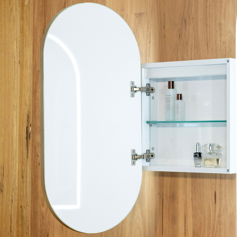 Remer Capsule Shaving Cabinet LED 450 x 900mm with Matte White Frame CR45D-MW