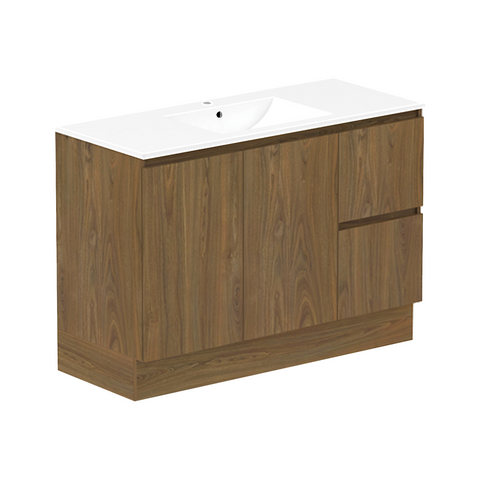 ADP Jane 1200mm Centre Bowl 1TH Vanity Wall Hung / Floor Mount (Right Drawers) Natural Walnut Silk Matte JANFCW1200WKCCM