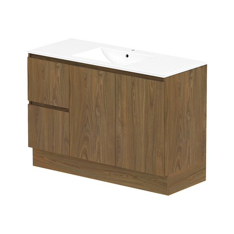 ADP Jane 1200mm Centre Bowl 1TH Vanity Wall Hung / Floor Mount (Left Drawers) Natural Walnut Silk Matte JANFCW1200WKCCM