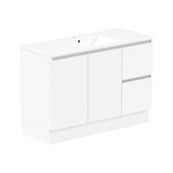 ADP Jane Express 1200mm Centre Bowl 1TH Vanity Wall Hung / Floor Mount (Right Drawers) Polar White Silk Gloss JAXFCW1200WKCCM