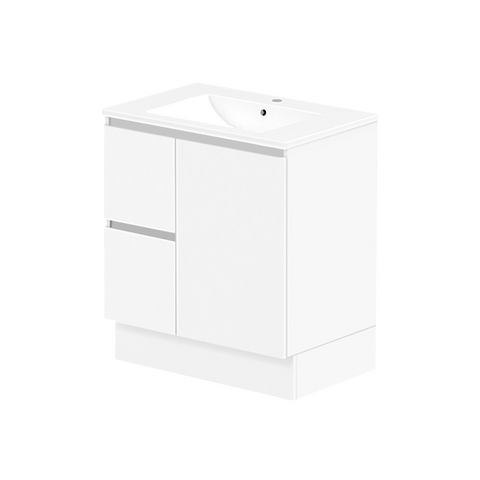 ADP Jane 750mm Centre Bowl 1TH Vanity Wall Hung / Floor Mount (Left Drawers) Polar White Silk Gloss JANFCW0750WKCCM