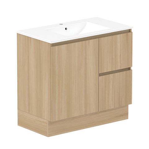 ADP Jane 900mm Centre Bowl 1TH Vanity Wall Hung / Floor Mount Polar (Right Drawers) Plantation Ash Silk Matte JANFCW0900WKCCM