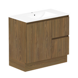 ADP Jane 900mm Centre Bowl 1TH Vanity Wall Hung / Floor Mount Polar (Right Drawers) Natural Walnut Silk Matte JANFCW0900WKCCM