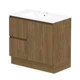 ADP Jane 900mm Centre Bowl 1TH Vanity Wall Hung / Floor Mount (Left Drawers) Natural Walnut Silk Matte JANFCW0900WKCCM