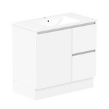 ADP Jane Express 900mm Centre Bowl 1TH Vanity Wall Hung / Floor Mount (Right Drawers) Polar White Silk Gloss JAXFCW0900WKCCM