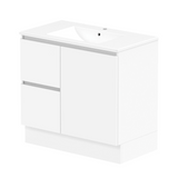 ADP Jane 900mm Centre Bowl 1TH Vanity Wall Hung / Floor Mount (Left Drawers) Polar White Silk Gloss JANFCW0900WKCCM