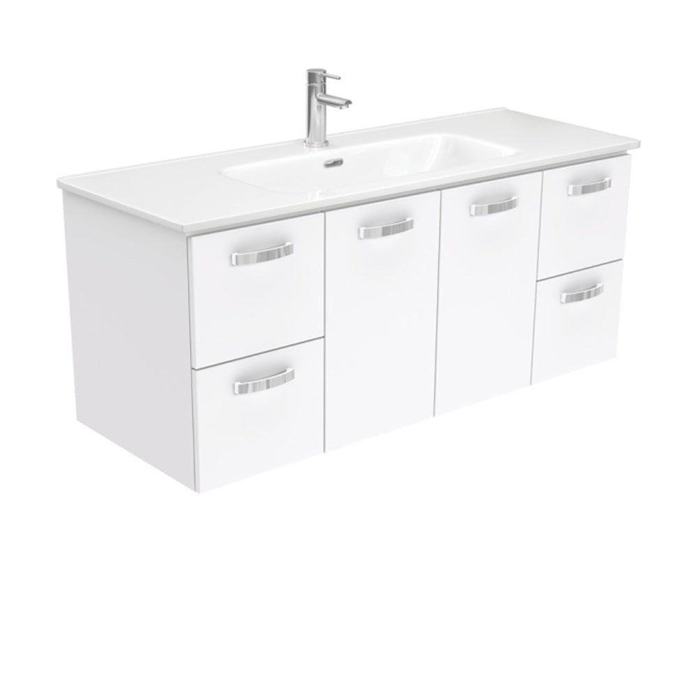 Fienza Joli Uni Wall Hung Vanity w/ Handles (1 Taphole) 1200mm Gloss White JOL120J