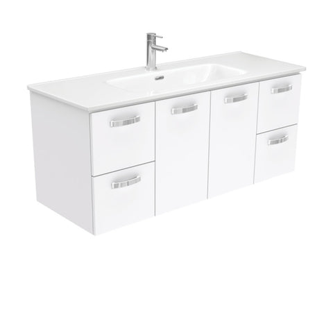 Fienza Joli Uni Wall Hung Vanity w/ Handles (1 Taphole) 1200mm Gloss White JOL120J