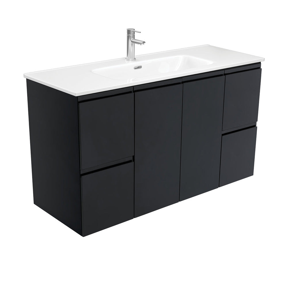 Fienza Joli Fingerpull Wall Hung Vanity (1 Taphole) 1200mm Satin Black JOL120ZB