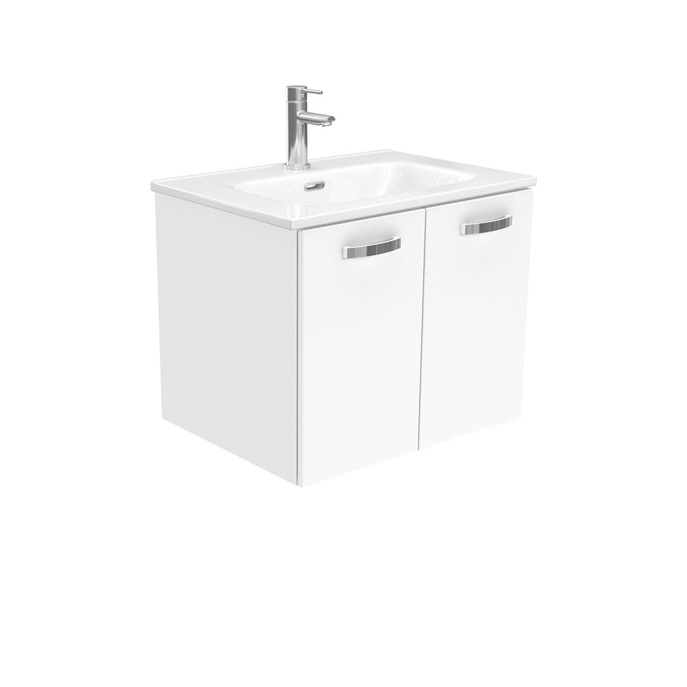 Fienza Joli Uni Wall Hung Vanity w/ Handles (1 Taphole) 600mm Gloss White JOL60J