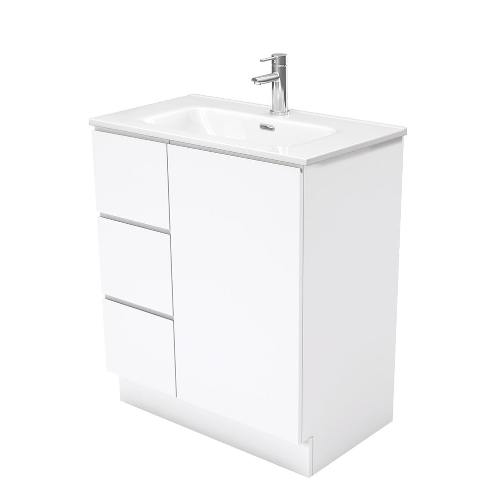 Fienza Joli Fingerpull Vanity On Kickboard Left Drawers (1 Taphole) 750mm Gloss White JOL75CL