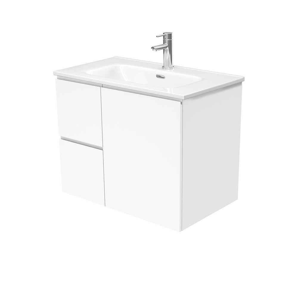 Fienza Joli Fingerpull Wall Hung Vanity Left Drawers (1 Taphole) 750mm Gloss White JOL75FL