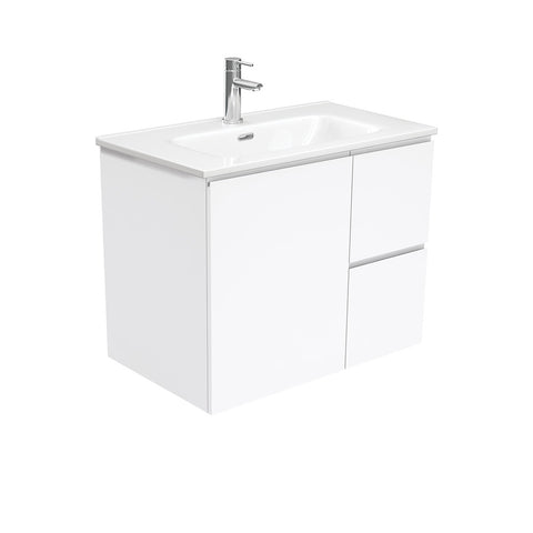 Fienza Joli Fingerpull Wall Hung Vanity Right Drawers (1 Taphole) 750mm Gloss White JOL75FR