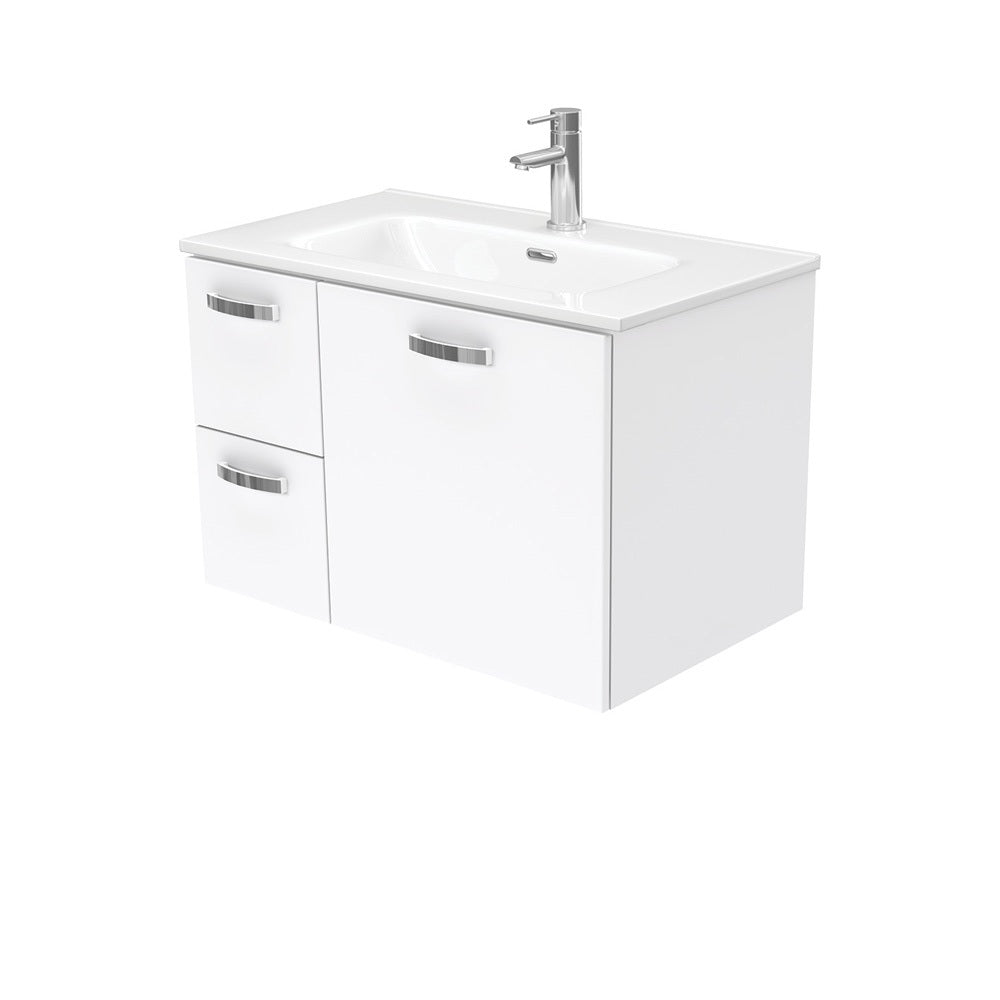Fienza Joli Uni Wall Hung Vanity w/ Handles Left Drawers (1 Taphole) 750mm Gloss White JOL75JL