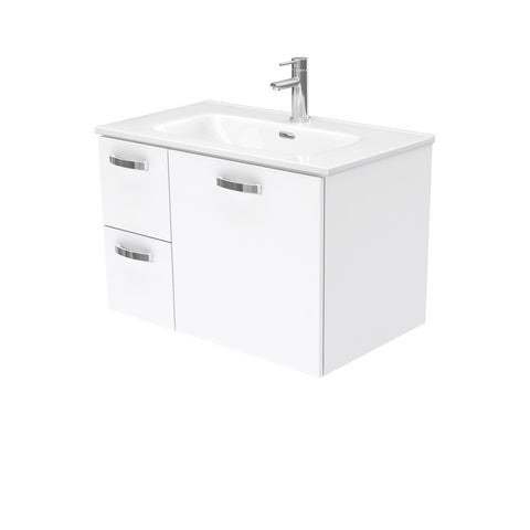 Fienza Joli Uni Wall Hung Vanity w/ Handles Left Drawers (1 Taphole) 750mm Gloss White JOL75JL