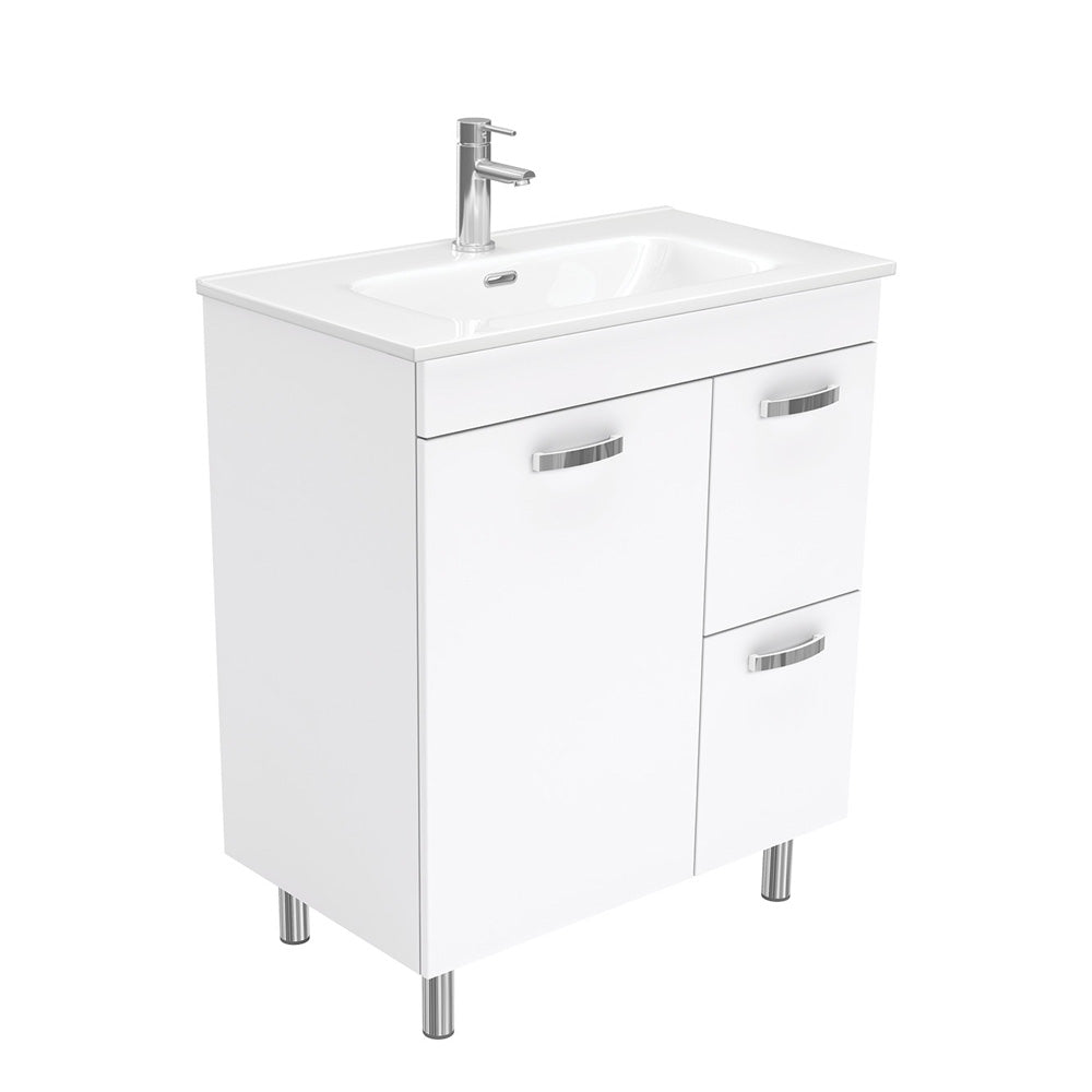 Fienza Joli Uni Vanity On Legs Right Drawers (1 Taphole) 750mm Gloss White JOL75NLWR