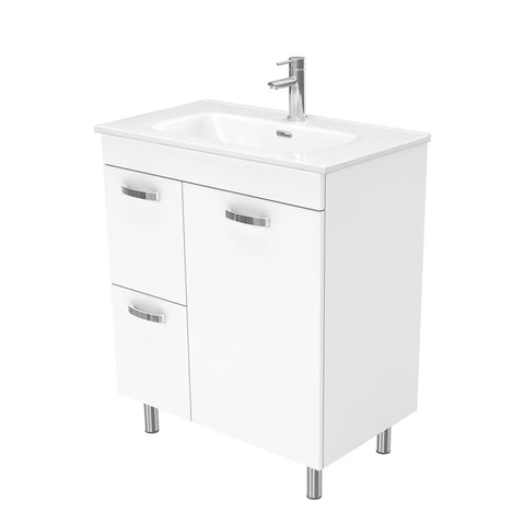 Fienza Joli Ceramic Uni Freestanding Vanity 750mm Left Drawers (3 Taphole) White JOL75NLWL-3