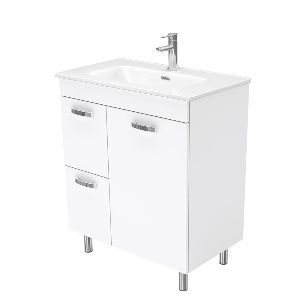 Fienza Joli Uni Vanity On Legs Left Drawers (1 Taphole) 750mm Gloss White JOL75NLWL