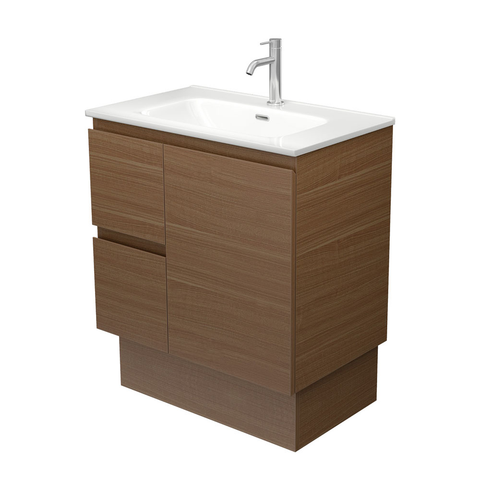 Fienza Joli Ceramic Walnut Edge On Kickboard Vanity 750mm Left Drawers (3 Taphole) Walnut JOL75WAKL-3
