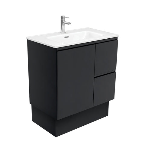 Fienza Joli Ceramic Fingerpull On Kickboard Vanity 750mm Right Drawers (3 Taphole) Satin Black JOL75ZBKR-3