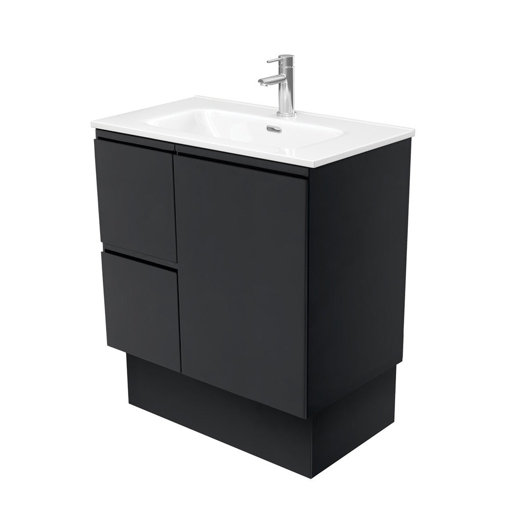 Fienza Joli Fingerpull Vanity On Kickboard Left Drawers (1 Taphole) 750mm Satin Black JOL75ZBKL