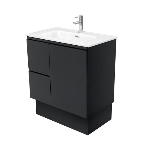 Fienza Joli Fingerpull Vanity On Kickboard Left Drawers (1 Taphole) 750mm Satin Black JOL75ZBKL