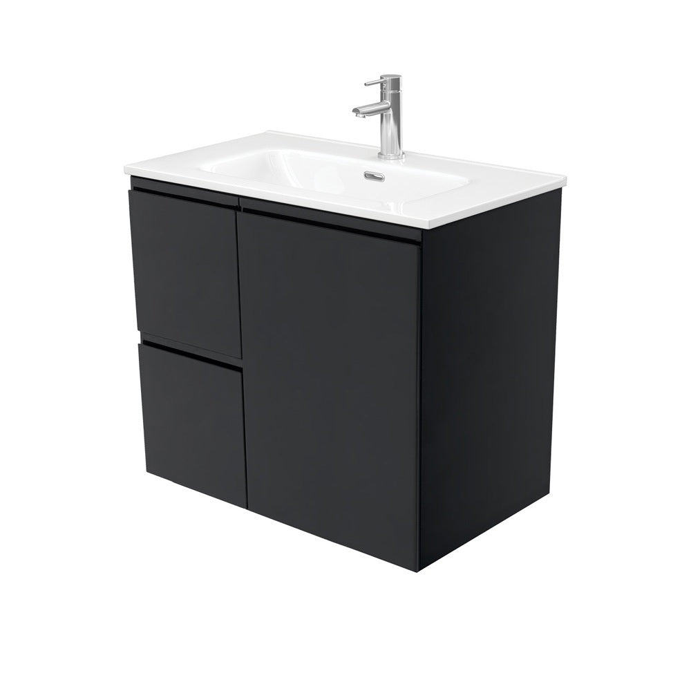 Fienza Joli Fingerpull Wall Hung Vanity Left Drawers (1 Taphole) 750mm Satin Black JOL75ZBL
