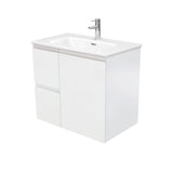 Fienza Joli Fingerpull Wall Hung Vanity Left Drawers (1 Taphole) Joli 750mm Satin White JOL75ZL